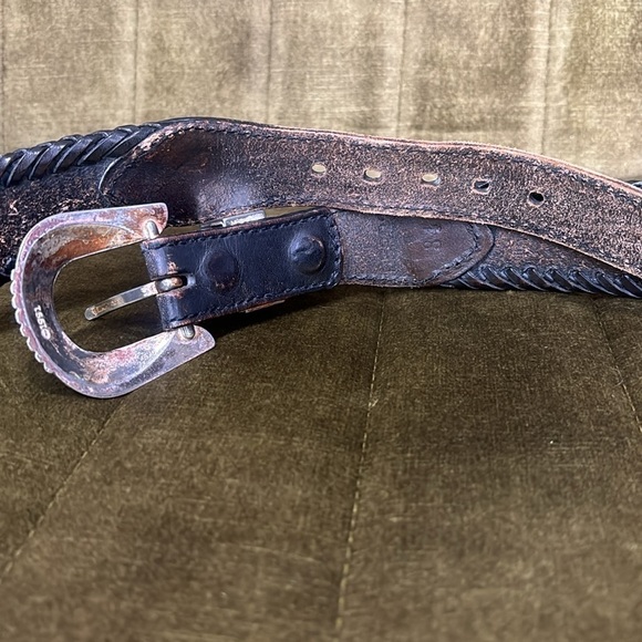 Brighton brown and silver leather braided vintage belt size 34 style 65803 - Picture 13 of 15